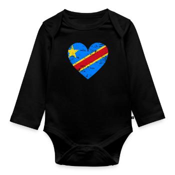 Democratic Republic of the Congo Flag Heart - Organic Longsleeve Baby Bodysuit - black - Front
