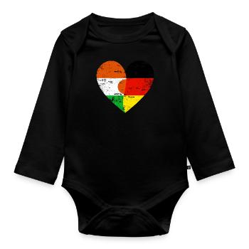 Niger Germany Flag Heart - Organic Longsleeve Baby Bodysuit - black - Front