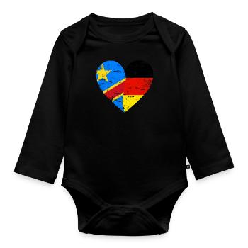 Demokratische Republik Kongo Deutschland - Baby Bio-Langarm-Body - Schwarz - Vorne