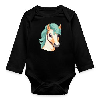 Tête de cheval - Body Bébé bio manches longues - noir - Devant