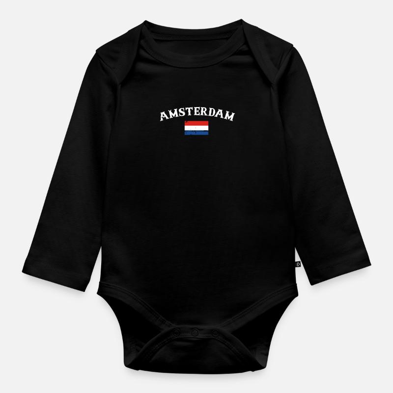 Amsterdam Pays-Bas Vintage Flag - Body Bébé bio manches longues - noir