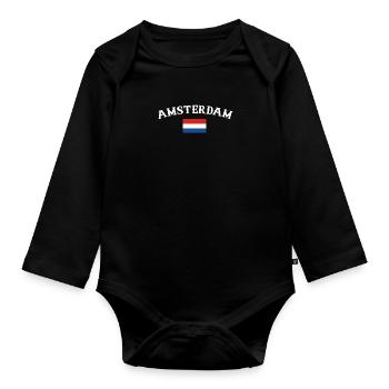 Amsterdam Pays-Bas Drapeau néerlandais - Body Bébé bio manches longues - noir - Devant