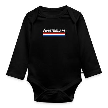 Amsterdam Netherlands Dutch flag - Organic Longsleeve Baby Bodysuit - black - Front