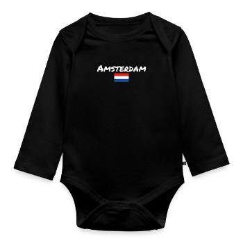 Amsterdam Pays-Bas Drapeau néerlandais - Body Bébé bio manches longues - noir - Devant