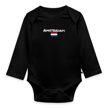 Amsterdam Netherlands Vintage Flag - Organic Longsleeve Baby Bodysuit - black - Front