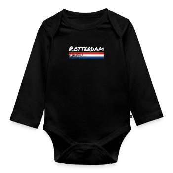 Rotterdam, Netherlands, Dutch flag - Organic Longsleeve Baby Bodysuit - black - Front