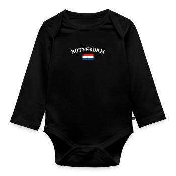 Rotterdam, Pays-Bas, Drapeau d’époque - Body Bébé bio manches longues - noir - Devant