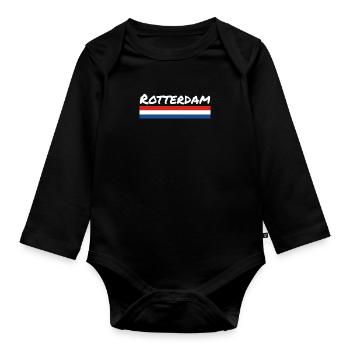 Rotterdam, Pays-Bas, drapeau néerlandais - Body Bébé bio manches longues - noir - Devant