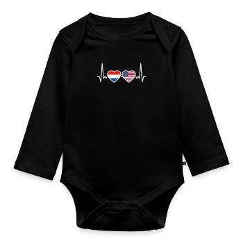 Netherlands USA Heartbeat Flag Dutch - Organic Longsleeve Baby Bodysuit - black - Front