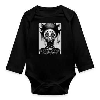 Gruseliges schwarz-weißes maskiertes Totenkopfgesicht - Baby Bio-Langarm-Body - Schwarz - Vorne