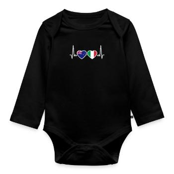 Neuseeland Italien Herzschlag Flagge Neuseeländer - Baby Bio-Langarm-Body - Schwarz - Vorne