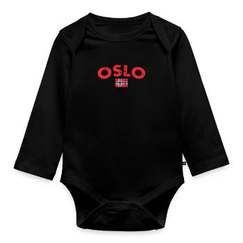 Oslo Vintage Norwegen Norwegische Flagge Norweger - Baby Bio-Langarm-Body - Schwarz - Vorne