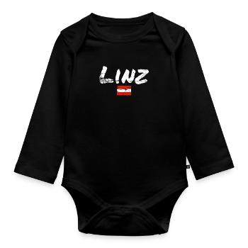 Linz, Austria, Vintage Austrian Flag - Organic Longsleeve Baby Bodysuit - black - Front