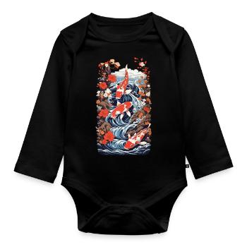 Majestic Koi Ukiyo-E Japan Style - Organic Longsleeve Baby Bodysuit - black - Front