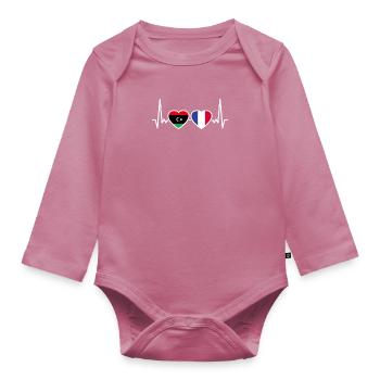 Libya France Heartbeat Flag Libyan - Organic Longsleeve Baby Bodysuit - mauve - Front