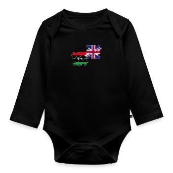 Libya UK Vintage Flag British Libyan - Organic Longsleeve Baby Bodysuit - black - Front