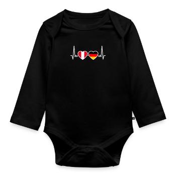 Peru Germany Heartbeat Flag Peruvian - Organic Longsleeve Baby Bodysuit - black - Front