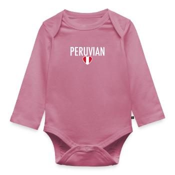Peruvian Peru Heart Vintage Peruvian Flag - Organic Longsleeve Baby Bodysuit - mauve - Front
