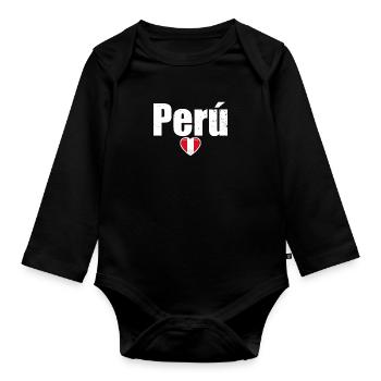 Perú Heart Vintage Peruvian Flag Peruvian - Organic Longsleeve Baby Bodysuit - black - Front