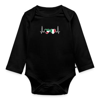 Kuwait Italien Herzschlag Flagge Kuwaiter - Baby Bio-Langarm-Body - Schwarz - Vorne
