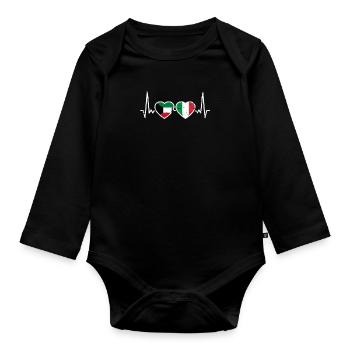 Kuwait Italien Vintage Herzschlag Flagge Kuwaiter - Baby Bio-Langarm-Body - Schwarz - Vorne