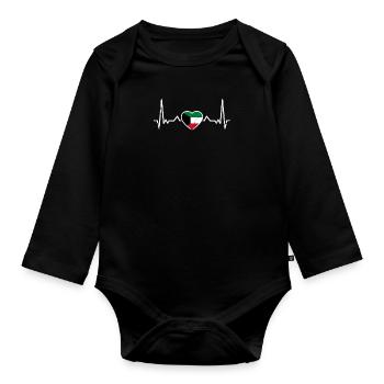 Kuwait Vintage Herzschlag Kuwaitische Flagge - Baby Bio-Langarm-Body - Schwarz - Vorne