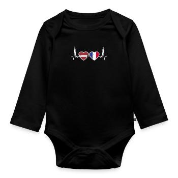 Lettland Frankreich Vintage Herzschlag Flagge - Baby Bio-Langarm-Body - Schwarz - Vorne
