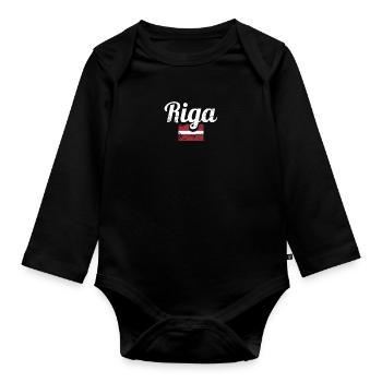 Riga Latvia Vintage Latvian Flag Latvian - Organic Longsleeve Baby Bodysuit - black - Front