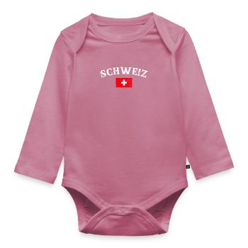 Schweiz Vintage Schweizerische Flagge Schweizer - Baby Bio-Langarm-Body - Mauve - Vorne