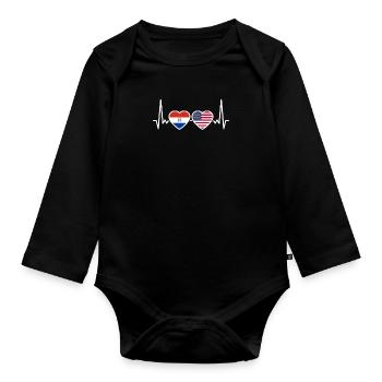 Paraguay USA Heartbeat Flag Paraguayan - Organic Longsleeve Baby Bodysuit - black - Front