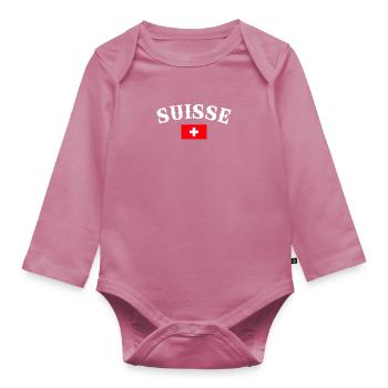 Suisse Schweiz Schweizerische Flagge Schweizer - Baby Bio-Langarm-Body - Mauve - Vorne