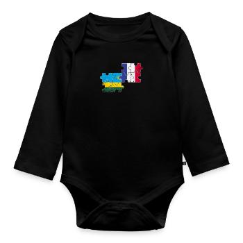 Rwanda France Vintage Flag French Rwandese - Organic Longsleeve Baby Bodysuit - black - Front