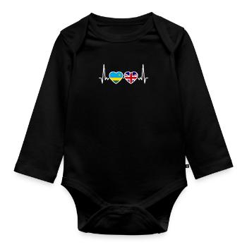 Rwanda UK Heartbeat Flag British Rwandan - Organic Longsleeve Baby Bodysuit - black - Front