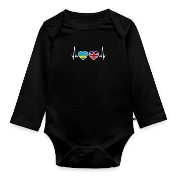 Ruanda UK Vintage Herzschlag Flagge Ruandisch - Baby Bio-Langarm-Body - Schwarz - Vorne