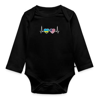 Rwanda USA Vintage Heartbeat Flag Rwandan - Organic Longsleeve Baby Bodysuit - black - Front