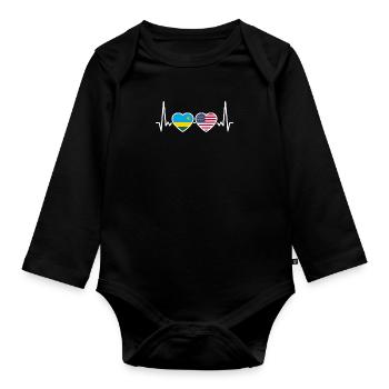 Rwanda USA Heartbeat Flag American - Organic Longsleeve Baby Bodysuit - black - Front