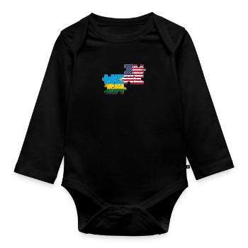 Rwanda USA Vintage Flag American Rwandan - Organic Longsleeve Baby Bodysuit - black - Front
