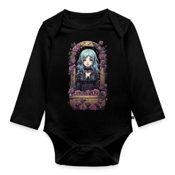 Kawaii Anime Goth Girl Vintage Design - Organic Longsleeve Baby Bodysuit - black - Front