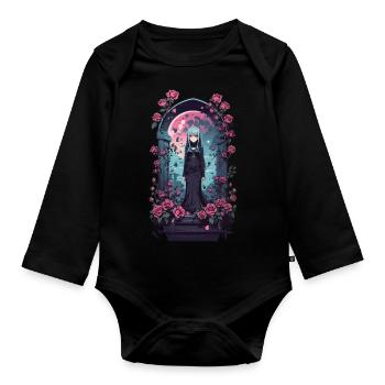 Gothic Anime Girl Victorian Kawaii Design - Organic Longsleeve Baby Bodysuit - black - Front