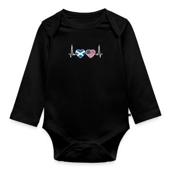 Scotland USA Vintage Heartbeat Flag - Organic Longsleeve Baby Bodysuit - black - Front