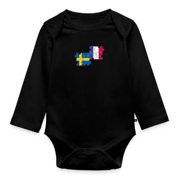 Suède France Vintage drapeau Suède - Body Bébé bio manches longues - noir - Devant