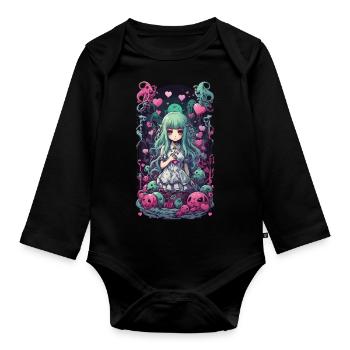 Kawaii Goth Anime Amour Manga Fille Design - Body Bébé bio manches longues - noir - Devant