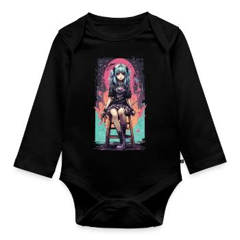 Anime Goth Mädchen Kawaii Pastel Streetwear - Baby Bio-Langarm-Body - Schwarz - Vorne