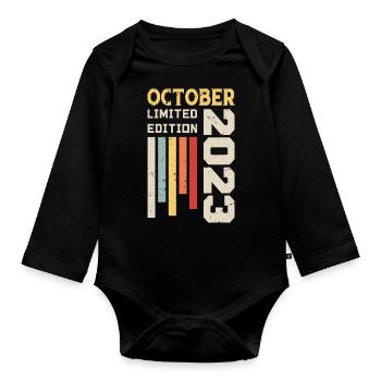 October 2023 - October 2023 Birthday Gift - Organic Longsleeve Baby Bodysuit - black - Front