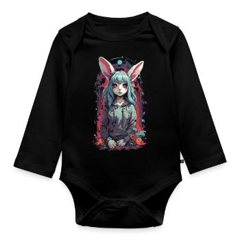 Goth Kemonomimi Bunny Anime Vaporwave Design - Body Bébé bio manches longues - noir - Devant