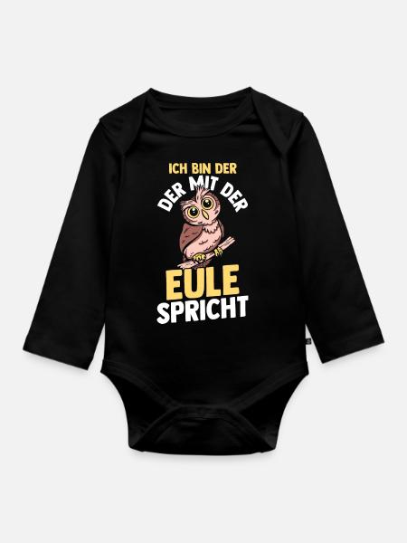 Eulen - Baby Bio-Langarm-Body - Schwarz