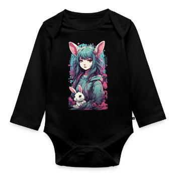 Gothic Kemonomimi Bunny Anime Streetwear - Organic Longsleeve Baby Bodysuit - black - Front