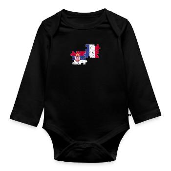 Serbia France Vintage Flag French Serb - Organic Longsleeve Baby Bodysuit - black - Front