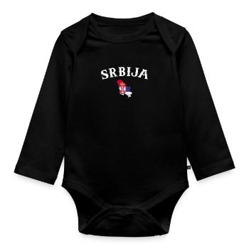 Srbija Vintage carte Serbie drapeau serbe - Body Bébé bio manches longues - noir - Devant