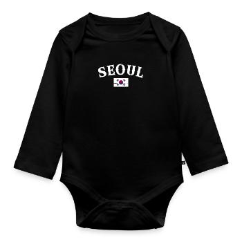 Seoul Vintage Südkorea Flagge Koreaner - Baby Bio-Langarm-Body - Schwarz - Vorne